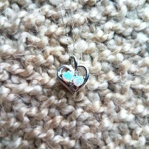 18" 925 Solid Silver/ Opal/ CZ Heart Necklace